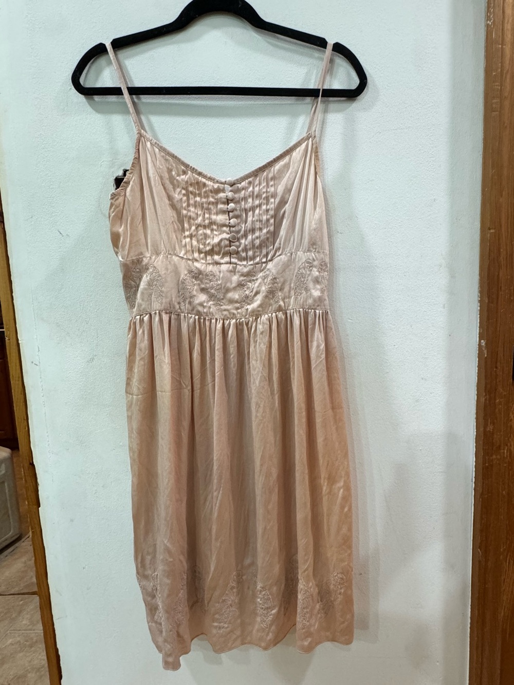 Margo London 100% Silk Blush Pink Embroidered Slip Dress Coquette